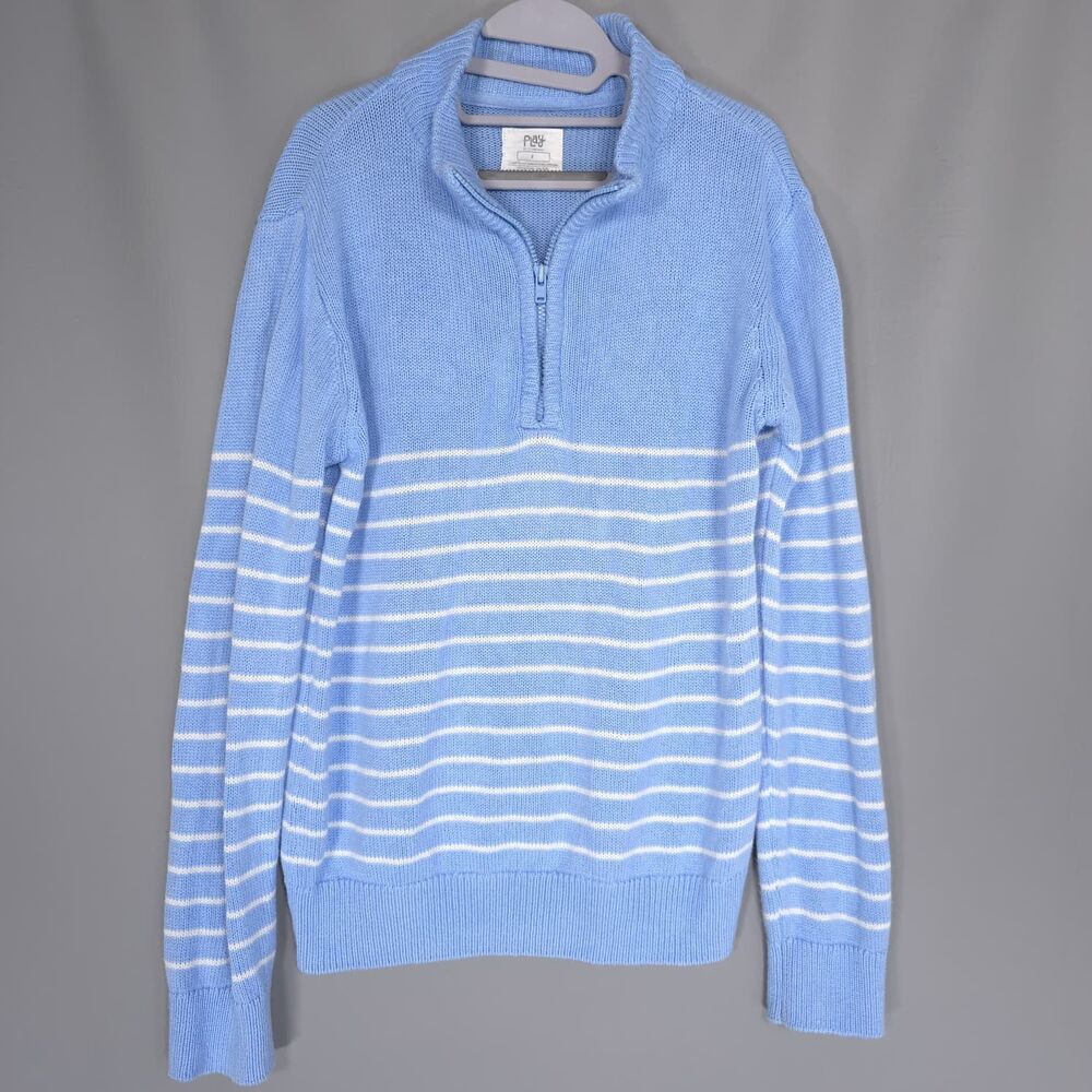 PLAY BY THE LITTLE SLEEPIES Intimates Sweater 8‎ Blue Striped Quarter Zip